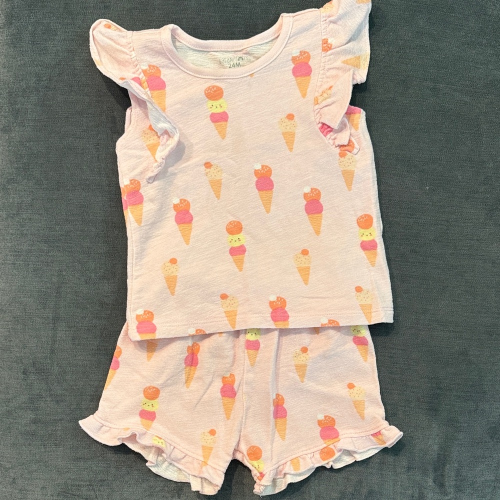 Garanimals Toddler Girls Ice Cream Print Ruffle Sleeve Matching Set - Pink